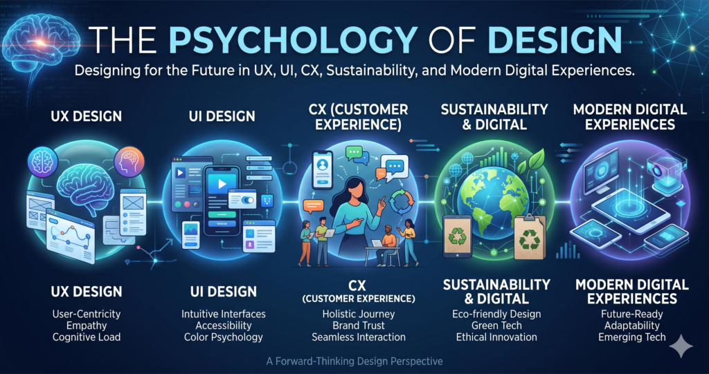 The Psychology of Design: Designing for the Future in UX, UI, CX, Sustainability, and Modern Digital Experiences
